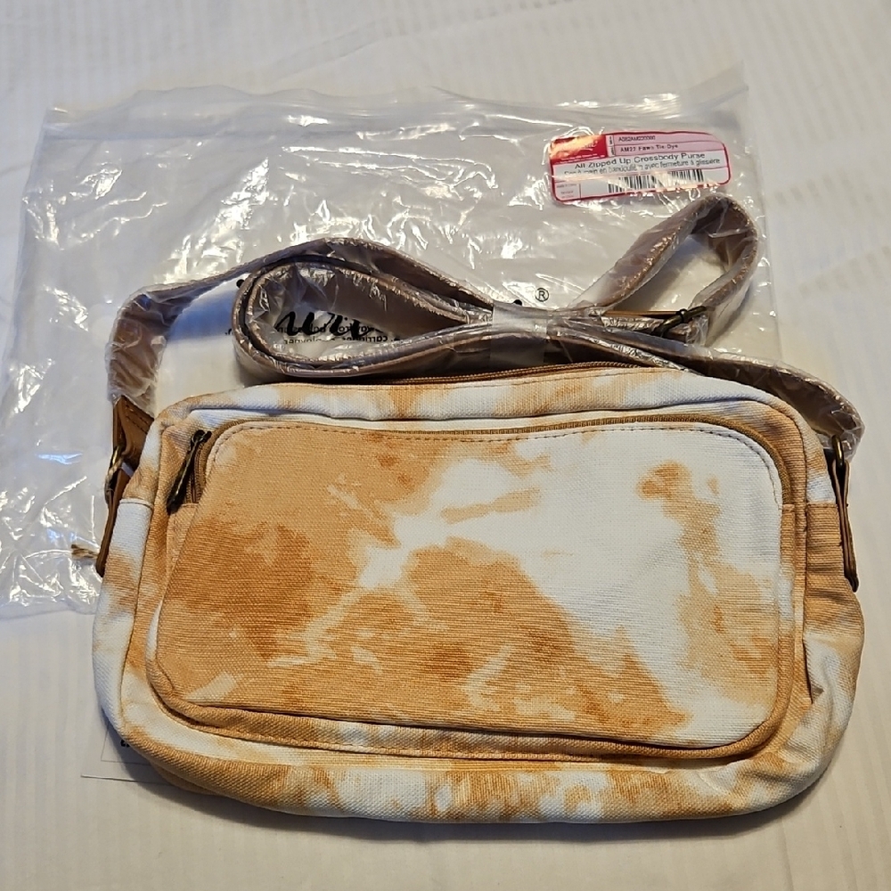 Beige and White Tie-Dye Crossbody Bag